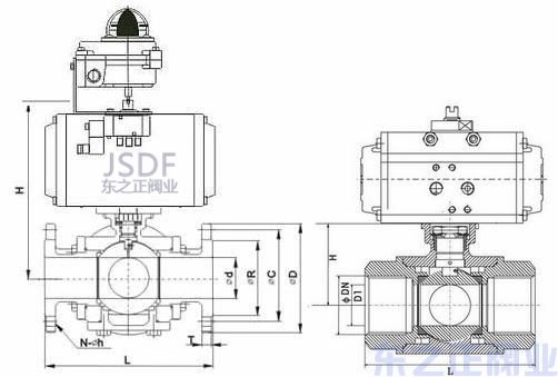 氣動三通球閥結構圖