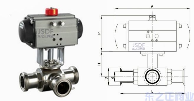 氣動三通衛(wèi)生級球閥結(jié)構(gòu)圖