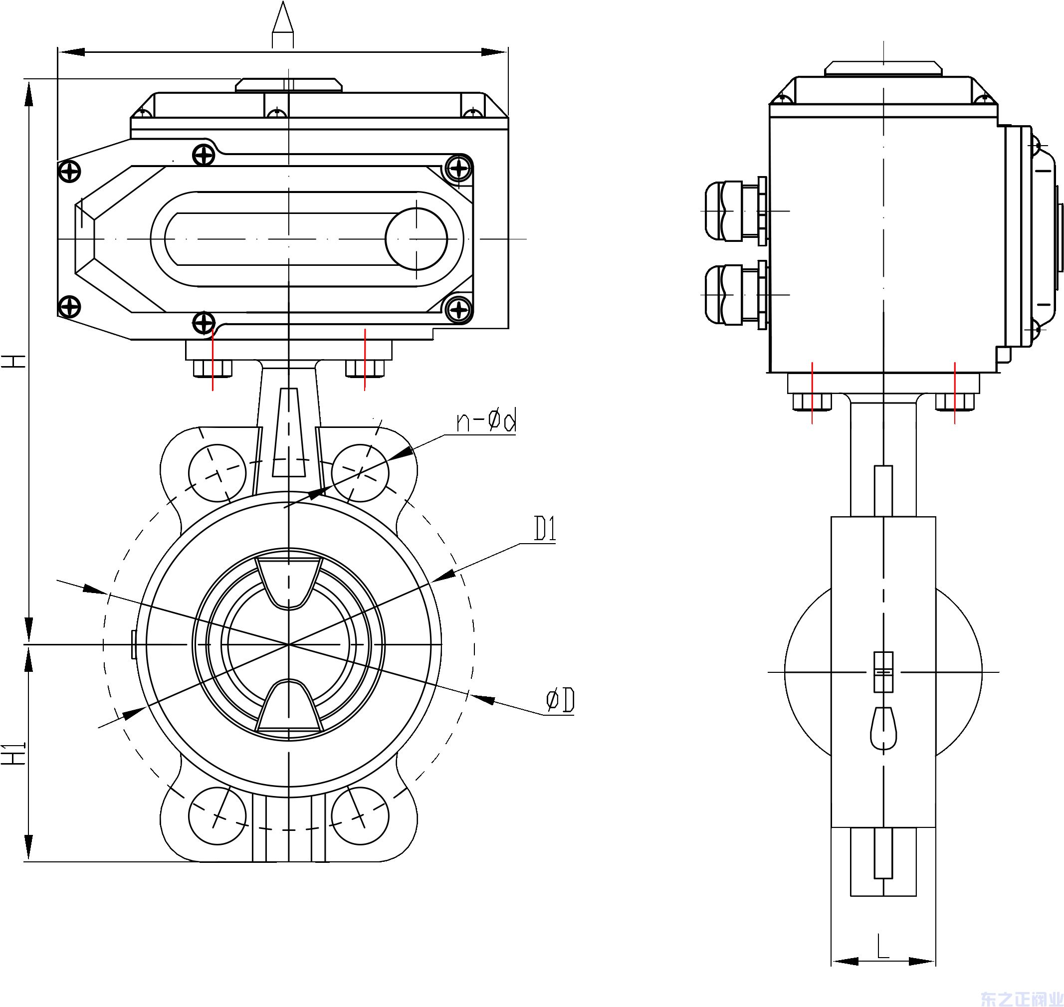 電動對夾式全襯氟蝶閥結構圖
